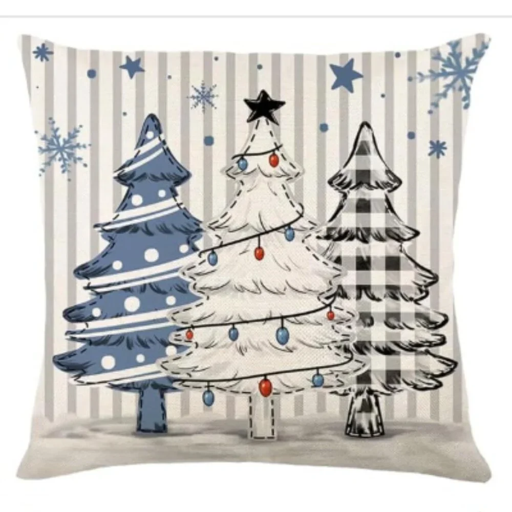 NEW SET OF 4 CHRISTMAS COTTON LINEN BLEND CHRISTMAS SEASONAL PILLOW COVERS 18